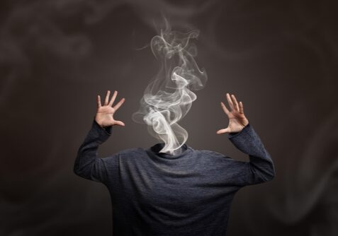 Femme,Tête,Monter,Dans,Fumer,Montrant,Syndrome,D'épuisement professionnel,Ou